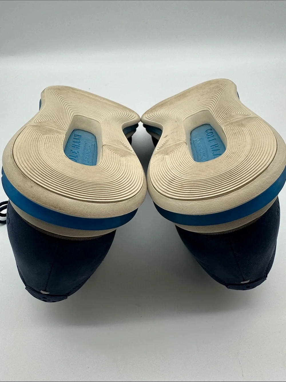 Cole Haan Original Grand Navy Nubuck Wingtip Oxfords with Blue Sole Accents